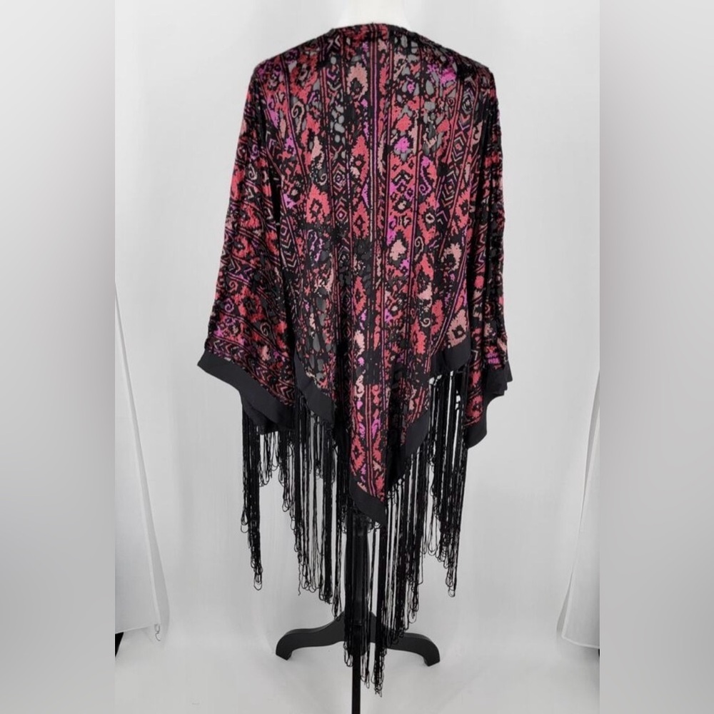 IDYLLWIND Kimono Black Pink Red Fringed Stunning Velvet Burnout Cardigan NWT 🖤💗 - Picture 7 of 16